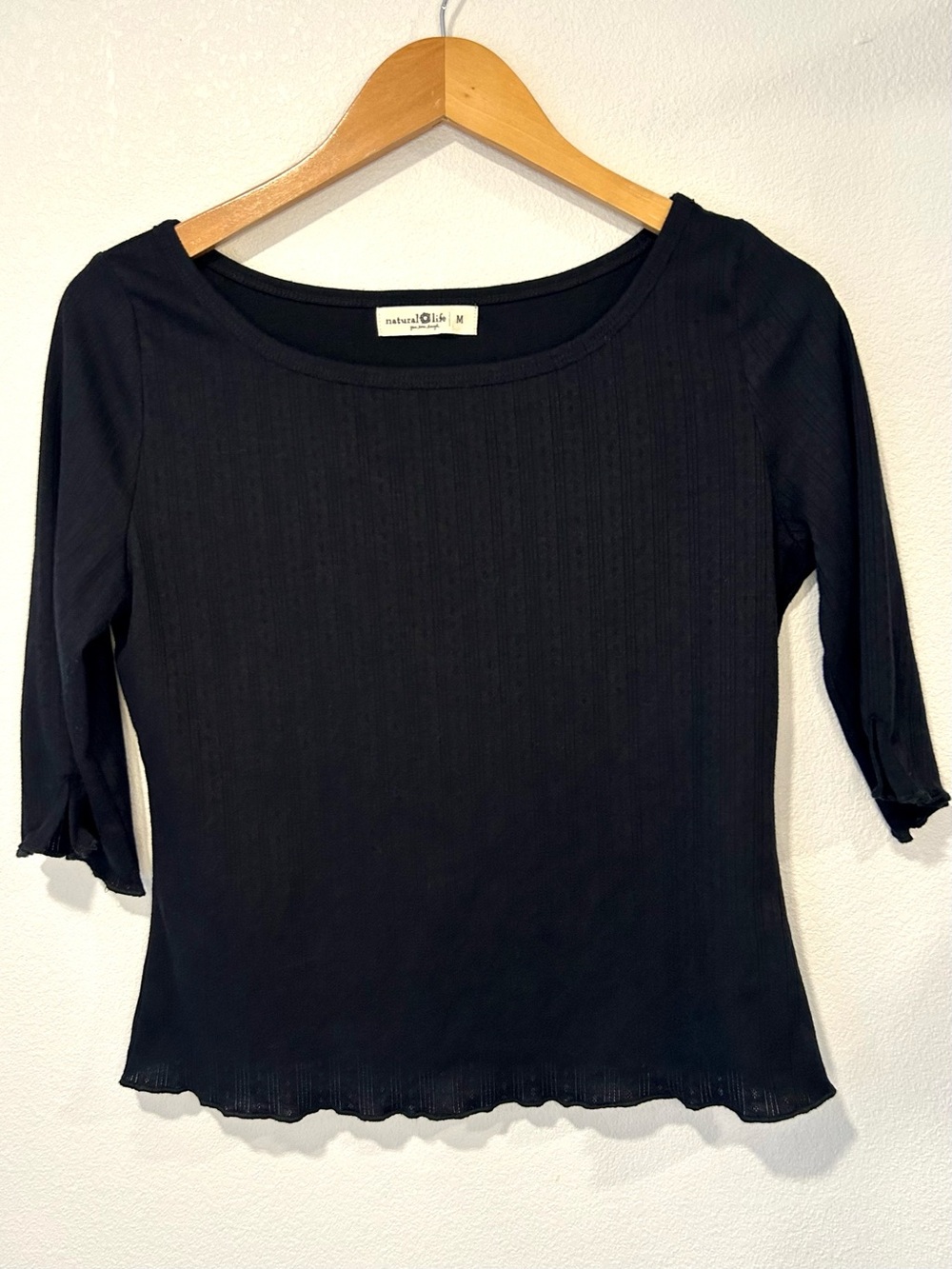 Natural Life Leah Pointelle Top 3/4 Sleeves Cotton Capsule Timeless Size M - Picture 5 of 10